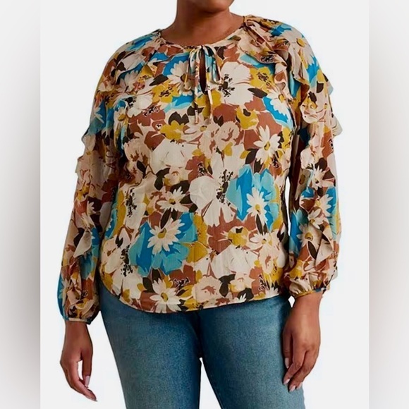 Lauren Ralph Lauren Tops - Lauren Ralph Lauren Floral Blouse. Size: 1X. NWT. Poly Crinkle Ggt 58-maygi